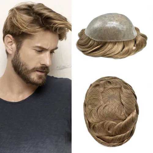 Vista 18 de Toupee - Sistema de reemplazo de cabello humano europeo completo para hombre, 0.004 in, inyección de poliuretano natural para hombres, sistema