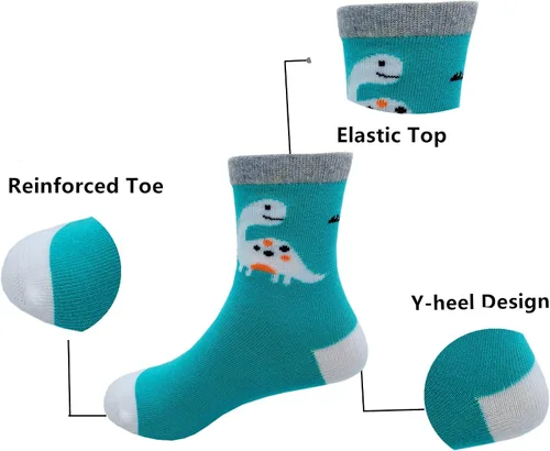 Vista 3 de Calcetines de algodón para niños pequeños diseño de dinosaurio 5 pares