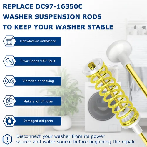 Vista 6 de WA400PJHDWR WA50R5400AW Varillas de suspensión para lavadora Samsung – Reemplazar DC97-16350C DC97-16350U DC97-16350T WA50T5300AC WA45T3200AW