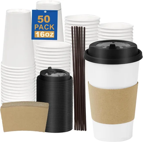 Vista 62 de Paquete de 100 tazas de café desechables de 8 onzas, tazas de papel desechables de color marrón a granel, tazas de café para té caliente, chocolate