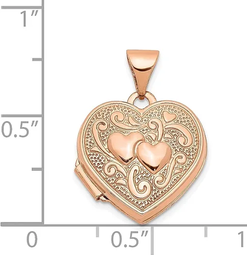 Vista 5 de Collar de cadena con colgante de oro rosa de 14 quilates con textura de doble corazón de 0591in con colgante de foto de 0591in que sostiene fotos