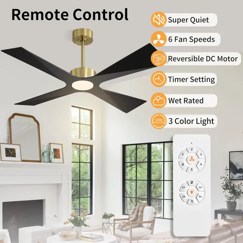 Vista 2 de WINGBO Ventilador de techo para exteriores de 64 pulgadas con clasificación húmeda, 4 cuchillas de plástico ABS, motor CC reversible, control remoto