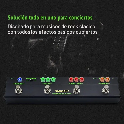 Vista 2 de SONICAKE Pedal de Efectos Múltiples para Guitarra Chorus Delay Reverb Distorsión Tono Rock Clásico Pedal de Guitarra Rockstage Con Simulación