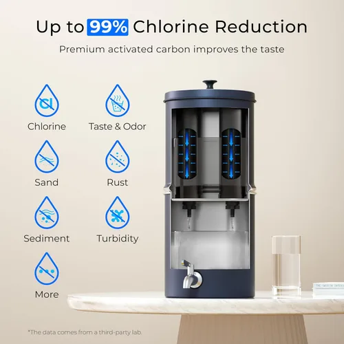 Vista 3 de Sistema de filtro de agua por gravedad Waterdrop 2.25G, estándar NSF/ANSI 42 y 372, sistema de acero inoxidable con 2 filtros de carbón, reduce