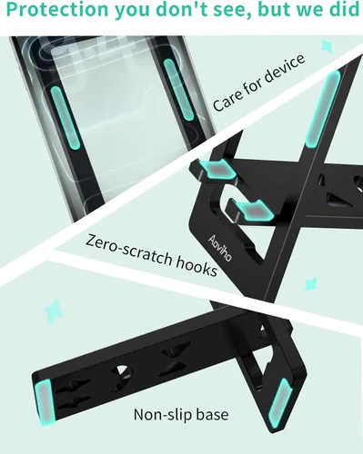 Vista 7 de Aoviho Soporte de teléfono para escritorio, soporte de teléfono de aluminio plegable ultrafino, soporte portátil de viaje y oficina para teléfono