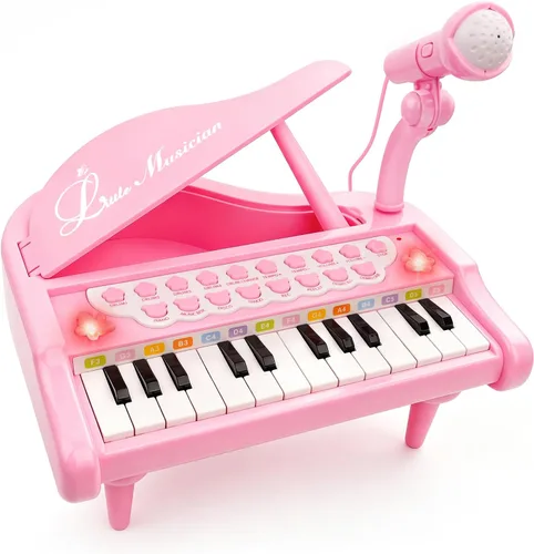 Vista 9 de Piano de juguete de 24 teclas para niños, instrumento musical elctrónico educativo con micrófono Negro