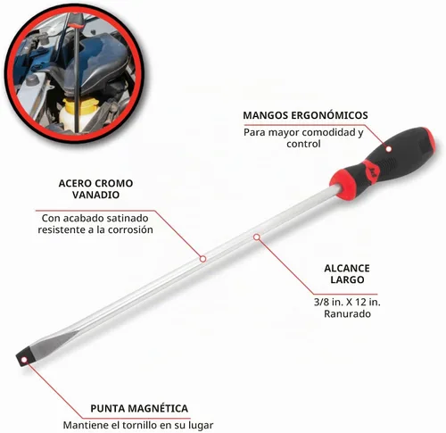 Vista 2 de Performance Tool W30983 Destornillador ranurado negro y rojo, 3/8" x 12