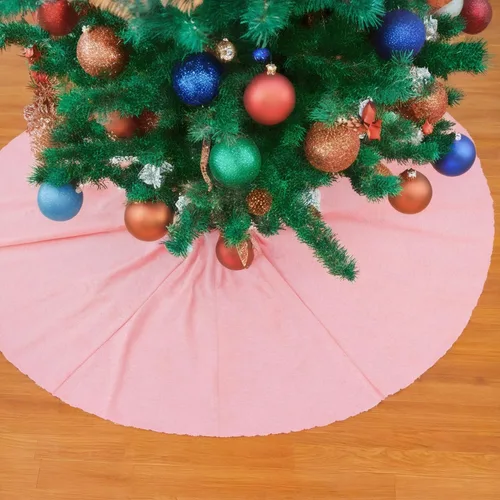 Vista 4 de ShinyBeauty Falda de árbol de Navidad rosa claro de 24 pulgadas, falda de lentejuelas para lápices/mini árboles, cubierta navideña para Año Nuevo