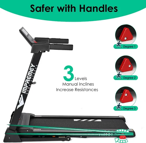 Vista 5 de Impremey Caminadora plegable con inclinación, cinta de correr eléctrica con correa de correr grande de 42" x 16", monitor de frecuencia cardíaca