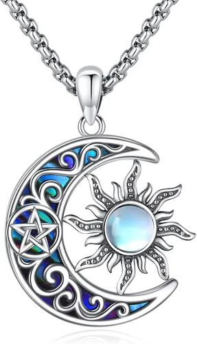 Vista 198 de Collar de pentagrama de plata de ley con triple luna, diosa celta, nudo celta, nudo de brujas, Ankh, sol y luna, Hécate, lilith, Santa Muerte