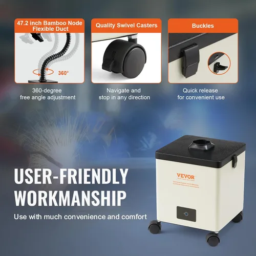 Vista 5 de VEVOR Extractor de humos de soldadura, extractor de humo de soldadura de 100 W con filtros de 3 etapas, absorbente de humo de succión fuerte de 240