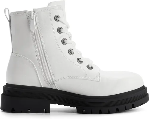 Vista 5 de DREAM PAIRS Botas de tobillo con cordones para mujer,Fuerte Blanco