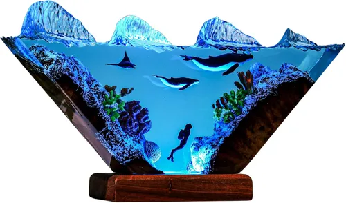 Vista 6 de Humpback Whale and Diver Night Lights, Manta Rays Epoxy Lamp, Epoxy Resin Table Lamp, Boho Home Decor Creative Personalized Gifts, Gift for Her Him