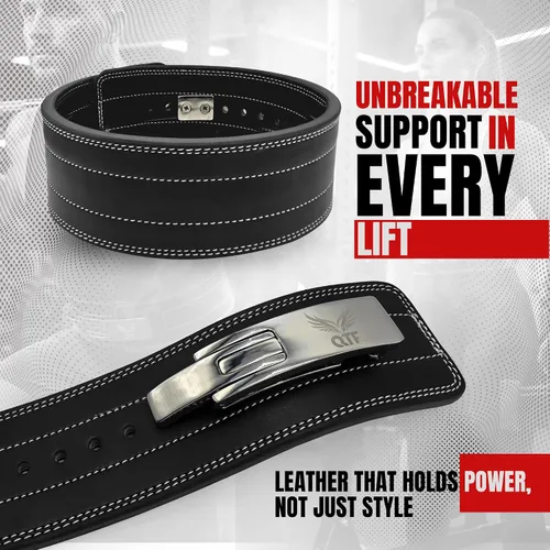 Vista 6 de QTF 'S - Cinturón de palanca para levantamiento de pesas para hombres y mujeres, hecho de cuero grueso, cinturón de entrenamiento de gimnasio, ideal