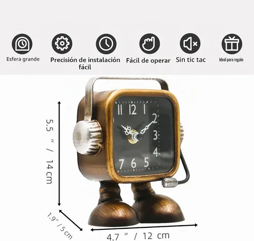 Vista 2 de YOUKI Reloj de mesa estilo steampunk retro en forma de robot, relojes de escritorio y estante de estilo industrial, relojes decorativos que