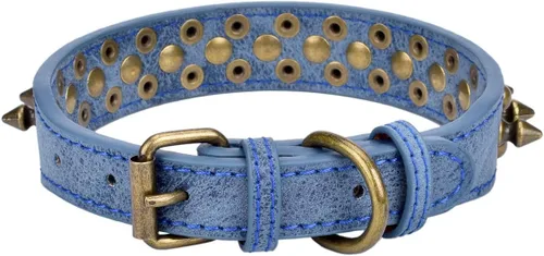 Vista 41 de Collar ajustable de piel sintética con remaches de clavos para gatos, cachorros y perros.