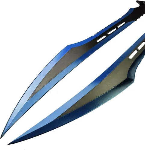 Vista 4 de juego de 2 machetes tácticos de 27 pulgadas / 68.58 cm., espada ninja, espada doble Katana Full Tang para colección, regalo, campamento, deportes al