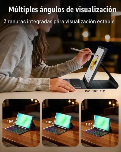Vista 6 de Funda de teclado para tableta Samsung Galaxy Tab A11 Plus de 11 pulgadas 2025 / A9+ Plus 2023, teclado y mouse inalámbricos con retroiluminación
