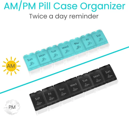 Vista 4 de Vive Organizador de pastillas 2 veces al día – Pastillero semanal grande Am Pm 7 días y noche dispensador de medicamentos para vitaminas
