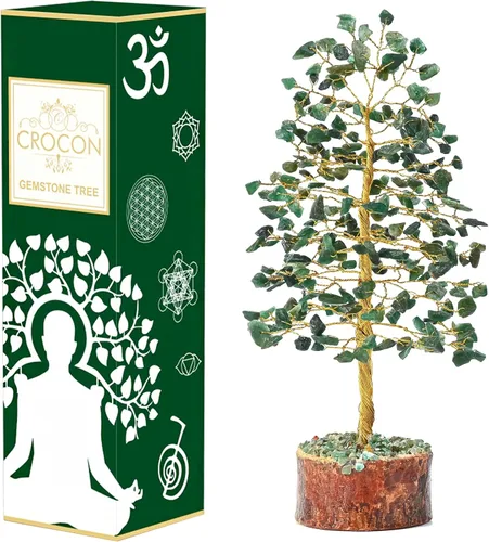 Vista 18 de Árbol de la vida de chakras de aventurina amarilla, árbol de cristal para energía positiva, decoración de Feng Shui, árbol de piedras preciosas