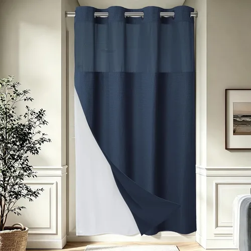 Vista 65 de EUTXL Cortina de ducha beige sin gancho con forro a presión, 230 GSM, cortinas de ducha para baño, 71 pulgadas de ancho x 74 pulgadas de alto