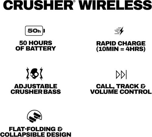 Vista 9 de Skullcandy Crusher - Auriculares inalámbricos Bluetooth con graves multisensibles, aislamiento de ruido, ajuste sobre la oreja, hasta 50 horas