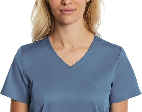 Vista 6 de Mock Wrap Scrub Top para las mujeres 2 bolsillos 4-Way Stretch para Medical Dental Spa EL9115