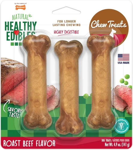 Vista 15 de Nylabone Healthy Edibles Natural Dog Chews - Golosinas masticables de larga duración con sabor a tocino para perros, pequeños/regulares (1 unidad)