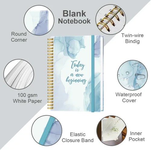 Vista 2 de Heveboik Cuaderno en blanco A5 - Cuaderno de papel en blanco de 70 hojas/140 páginas, papel blanco grueso de 100 GSM, diario en espiral en blanco
