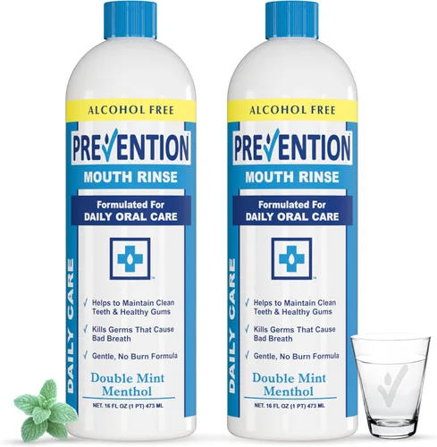Vista 10 de Prevention Daily Care Enjuague bucal sin alcohol, peróxido de hidrógeno blanqueamiento dental con doble menta calmante para tratamiento del mal