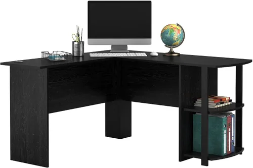 Vista 4 de Ameriwood Home Dakota - Escritorio en L con estanterías, Roble Negro