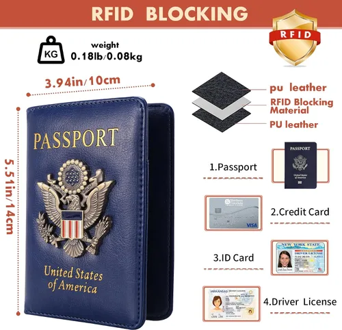 Vista 5 de Funda para pasaporte, cartera de viaje con bloqueo RFID, carteras para pasaporte, organización de pasaporte familiar, funda personalizada