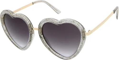Vista 2 de zeroUV Lentes de sol con forma de corazón de sien de metal transparente con marco de purpurina para mujer, 2.087in