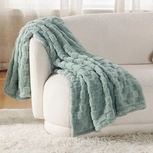 Vista 6 de Bedsure Tamaño de la manta de forro polar (beige y verde salvia)