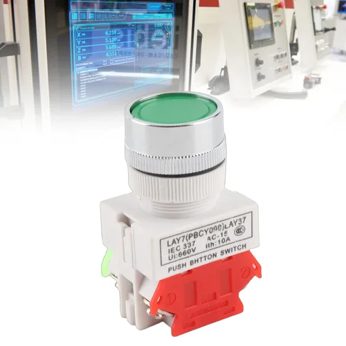 Vista 2 de Interruptor momentáneo, reinicio automático interruptor de botón de cabeza plana 0.866 in montaje LAY37-11BN (verde)