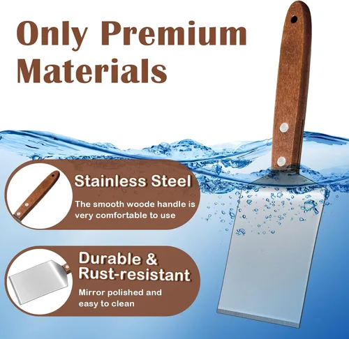 Vista 3 de 4 espátulas pequeñas para galletas de brownie, espátula de metal de acero inoxidable con mango de madera para postres, cortar y servir postres