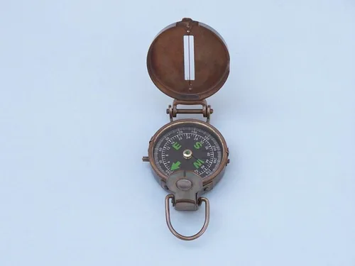 Vista 3 de Hampton Nautical CO-0583-AN Brújula militar de latón antiguo de 4 pulgadas - Brújula vintage - Brújula de mano