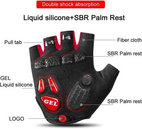 Vista 2 de ROCKBROS Guantes de ciclismo de carretera para hombres y mujeres Guantes de viaje medio dedo guantes de ciclismo con gel acolchado absorción