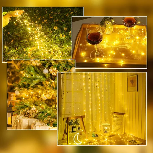 Vista 5 de Paquete de 6 guirnaldas de luces LED de 16 pies, funciona con pilas Blanco cálido