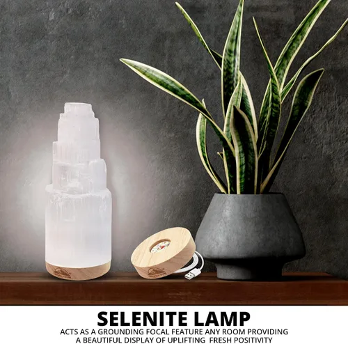 Vista 4 de Himalayan Glow WBM Lámpara de Cristal de Selenita de 20 cm, Lámpara Rascacielos Marroquí, Cristales y Piedras Curativas para Sanación y Meditación
