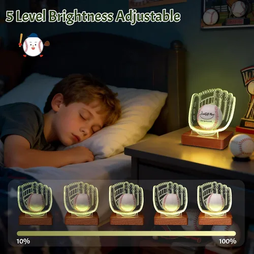 Vista 2 de CoolGift Mart Soporte de exhibición iluminado para guantes de béisbol, base acrílica y de madera con iluminación LED de acento, alimentado por USB