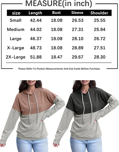 Vista 5 de Butgood Sudaderas con capucha de bloque de color para mujer, sudadera de manga larga, casual, con cordón, a rayas, túnica