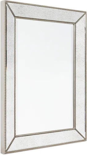 Vista 2 de Empire Art Direct Espejo de pared rectangular con marco de madera maciza biselada con cuentas de champán, listo para colgar, sala de estar