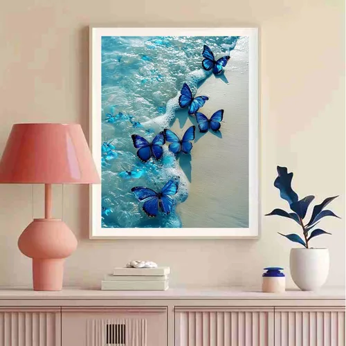 Vista 6 de Kits de Pintura de Diamante de Mariposa HSENJT para Adultos, Kits de Arte de Diamante 5D de Playa DIY, Pintura de Diamante DIY para Decoración