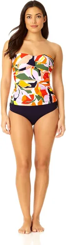 Vista 4 de Anne Cole Top de natación tipo tankini con nudo frontal fruncido para mujer