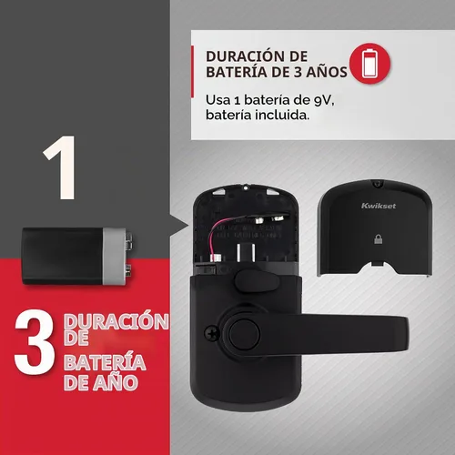 Vista 4 de Kwikset SmartCode 955 - Cerradura electrónica de palanca Kingston de 10 botones en negro mate para uso comercial ligero, con entrada sin llave