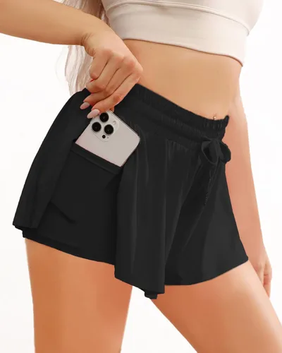 Vista 2 de Memorose Pantalones cortos de correr fluidos para mujer, pantalones cortos de verano casuales de elastano con bolsillos