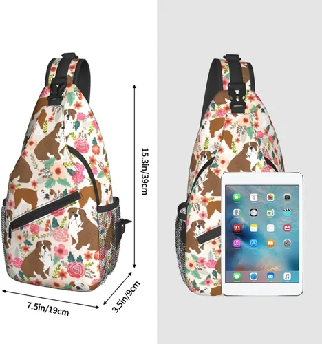 Vista 3 de Lindo regalo para perro, diseño de flores de rosas, animales florales con estampado 3D, plegable, mochila cruzada para hombres y mujeres, Bolsa