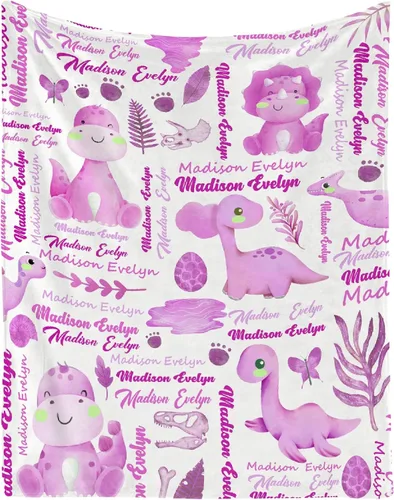 Vista 19 de Manta personalizada con nombre de bebé, dinosaurios, regalo para bebés y niñas, manta de franela suave para recién nacidos, manta cómoda y acogedora