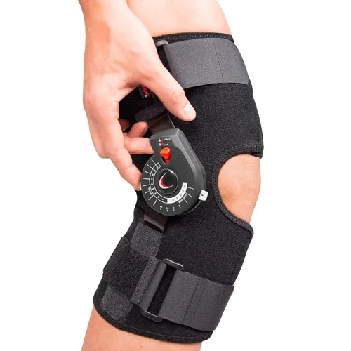 Vista 2 de Rally ROM Rodillera con bisagras, soporte de rodilla de compresión ajustable con bisagras ROM extraíbles y control de flexibilidad de bloqueo